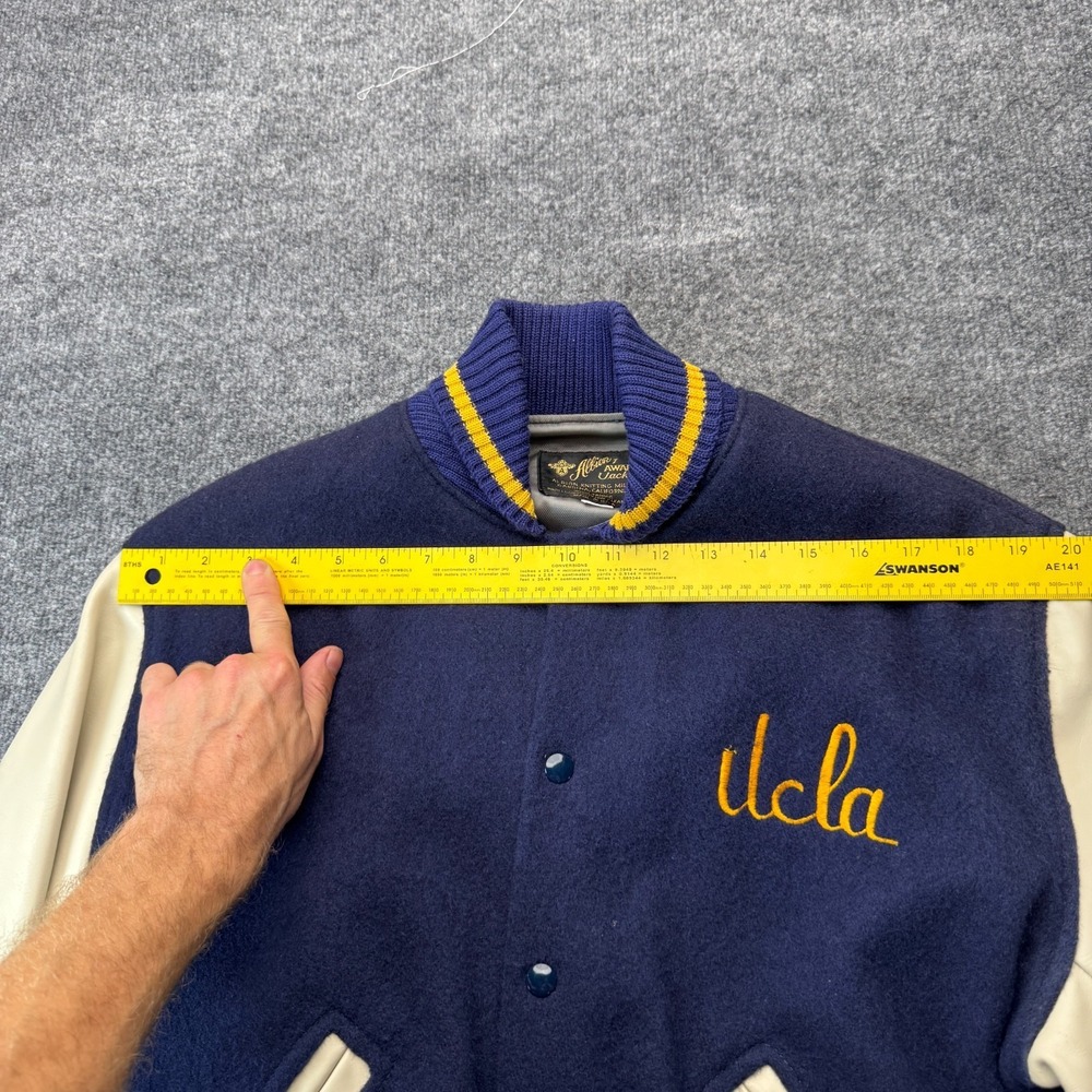 Vintage Albion UCLA Varsity Jacket 40 Mens M Blue Wool Cowhide Leather Sleeves - Picture 3 of 8